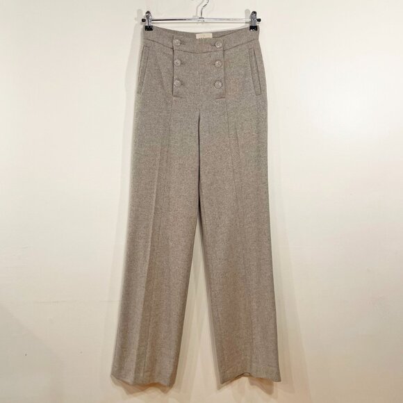 EUC Sezane Francesca Wool Blend Herringbone Button Wide Leg Trousers 36, 4 - Picture 3 of 9